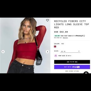 NWT Princess Polly City Lights Long Sleeve top in red